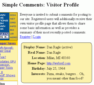 A Sample Visitor Profile Page.