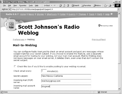 Mail-to-weblog form