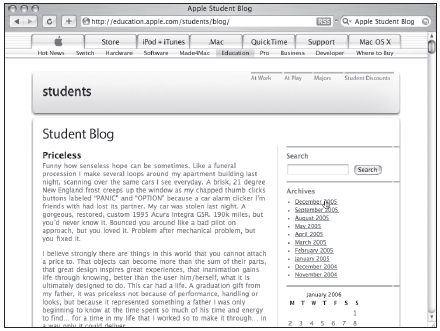 Figure 3.2 Apple's blog is for the college lifestyle and discusses Apple's products.