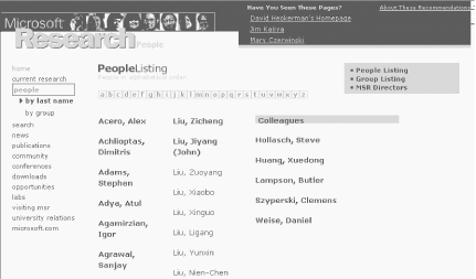 A directory of people at Microsoft Research