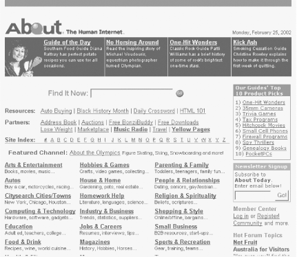 About.com provides a topical taxonomy and an alphabetical site index