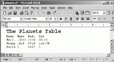 Figure 2.3. Planets.rtf in Microsoft Word.