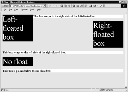 effect of the clear property on floating boxes