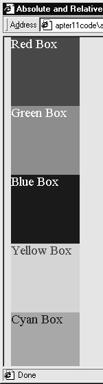 Five different-colored boxes in a 