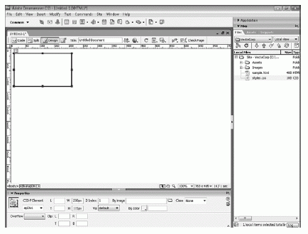 Figure 7.3 A new AP Element is added to the page using the Insert menu.