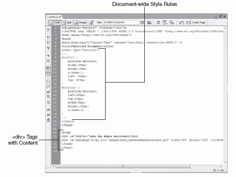 Figure 7.8 AP Elements are nothing more than a or tag complete with a unique ID and an inline style rule.