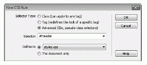 Figure 7.11 Create a new selector ID called Header.