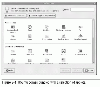 Figure 3-4 Ubuntu comes bundled with a selection of applets.