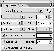 ImageReady 3.0 Optimize Palette