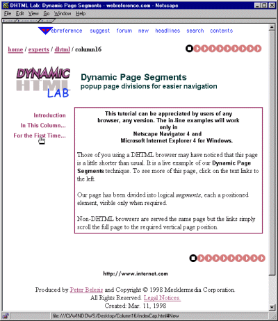 screenshot of DHTML version of this page