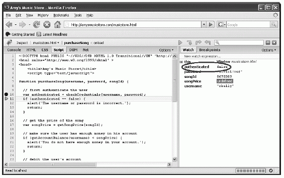 Figure 6-10 Examining the return value from checkCredentials