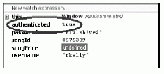 Figure 6-11 The attacker has modified the value of the authenticated variable from false to true.