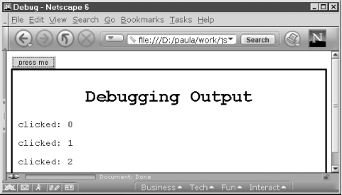 Output of the debug() function