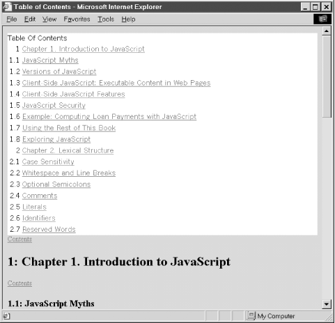 A dynamically created table of contents