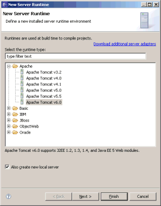 New Server Runtime dialog - Adding Tomcat