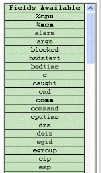 the available fields table