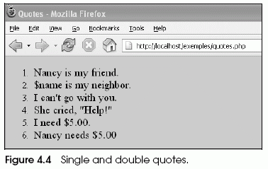 Figure 4.4 Single and double quotes.