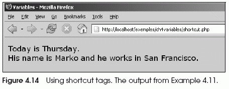 Figure 4.14 Using shortcut tags. The output from Example 4.11.