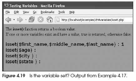 Figure 4.19 Is the variable set? Output from Example 4.17.